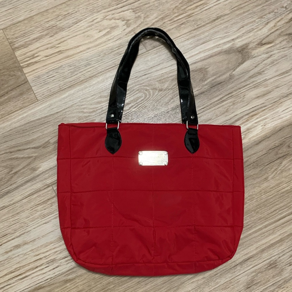 Yankee Candle Whimsigoth Tote Red Quilted Vinyl Handle - 12x15x3”